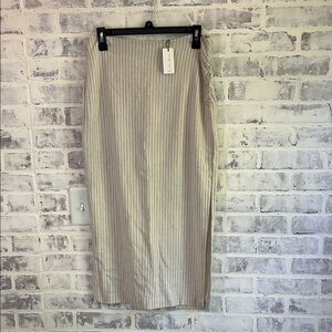 Hunter & Brown Linen Women’s Midi Skirt Cream Black Stripes Size Medium Coastal